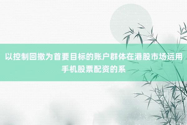 以控制回撤为首要目标的账户群体在港股市场运用手机股票配资的系