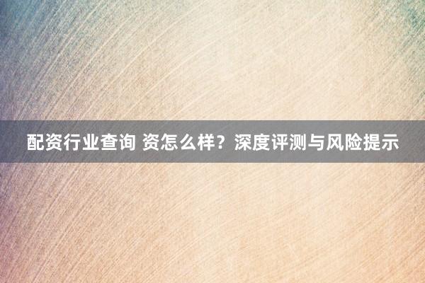 配资行业查询 资怎么样?深度评测与风险提示