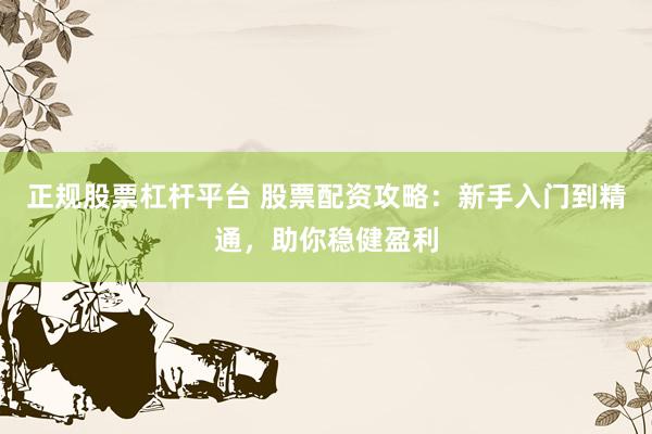 正规股票杠杆平台 股票配资攻略：新手入门到精通，助你稳健盈利
